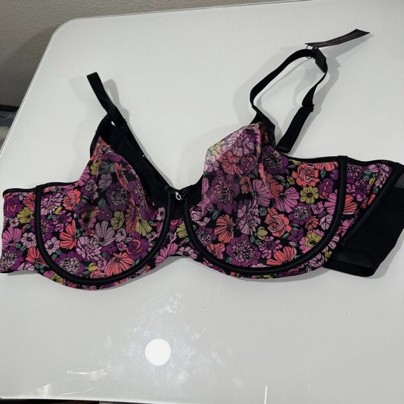 NWT $40 Curvy Couture [ 46C ] Full Figure Mesh Underwire Bra‎ Retro Roses - Picture 3 of 15